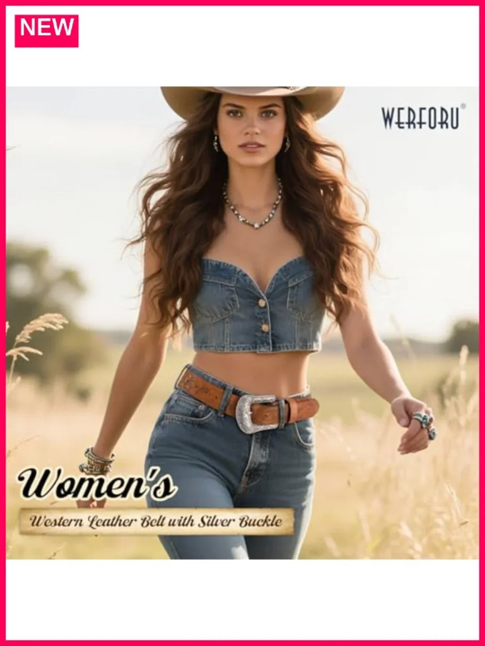 2 Pack Women Faux Leather Western Belts with Big Vintage Buckle